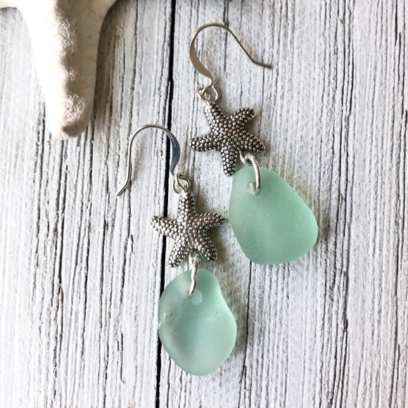 Hand Crafted Jewelry - RESERVED- Sea Glass Beach Beaded Earrings